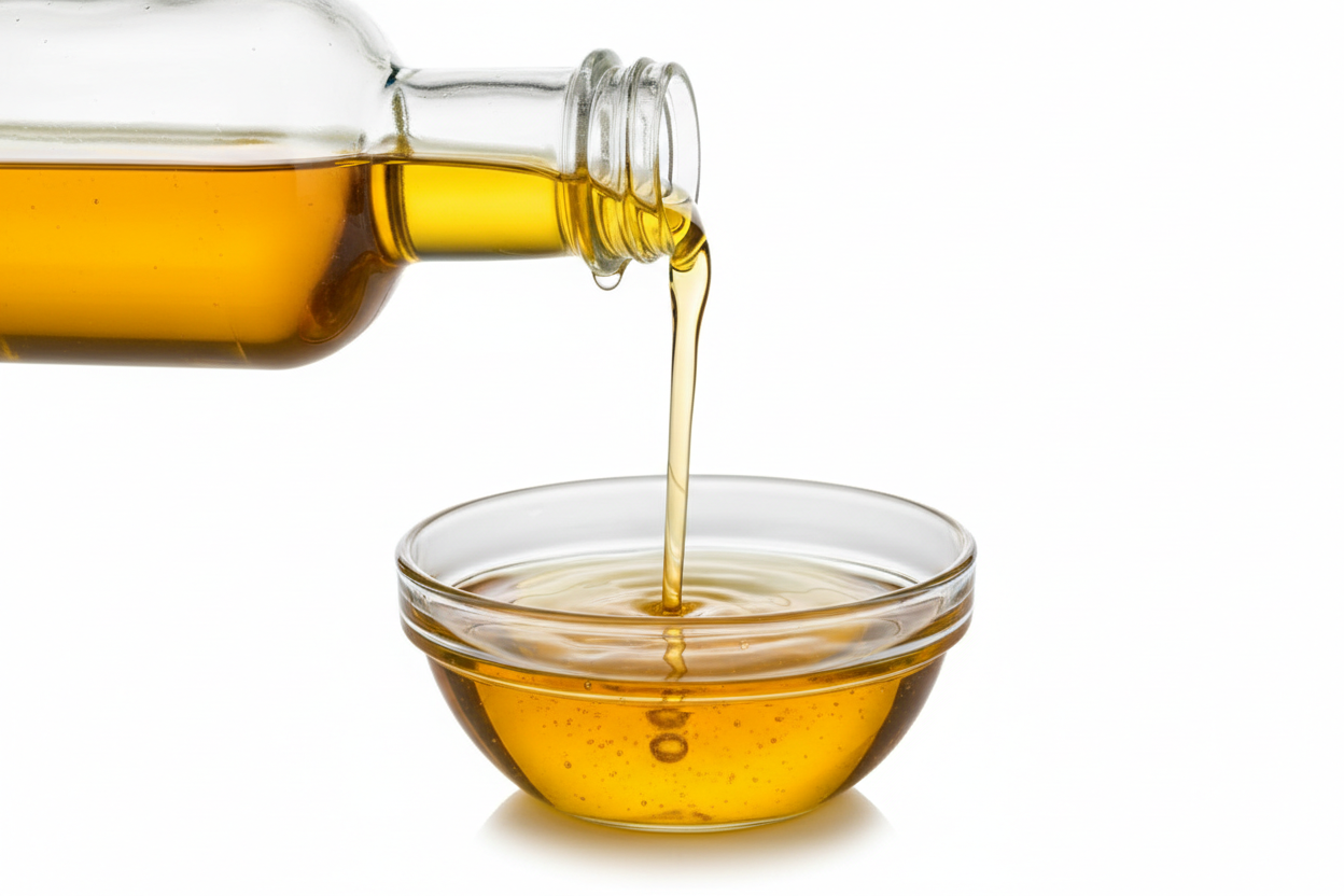 pouring oil in white background